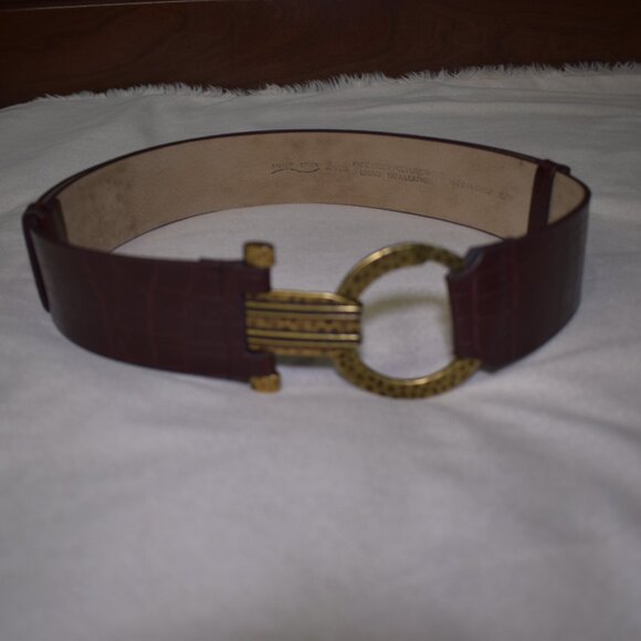 Vintage Amiee Lynn Brown Croc Leather Belt with Gold Buckle Size XL Adjustable - Picture 2 of 16